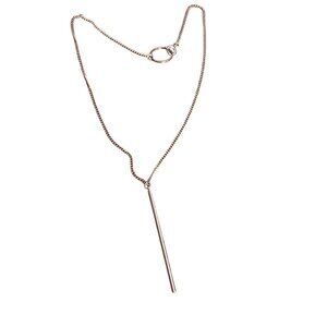 Minimalist Silver Tone Bar Pendant Necklace Collar Circle Spring Ring Clasp 16"